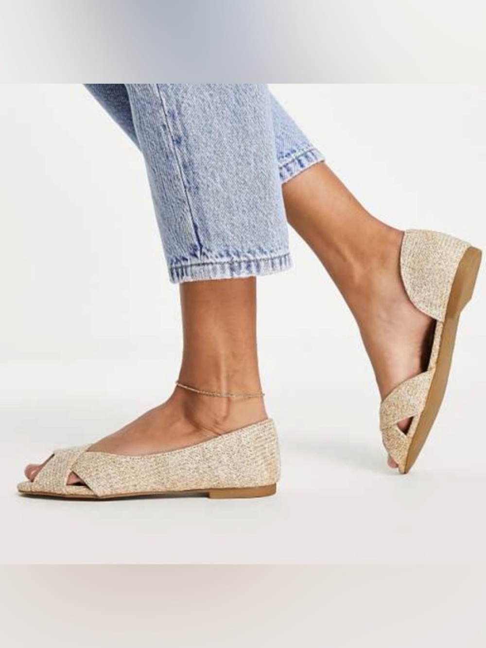 ASOS Beige Woven Peep-Toe Flats